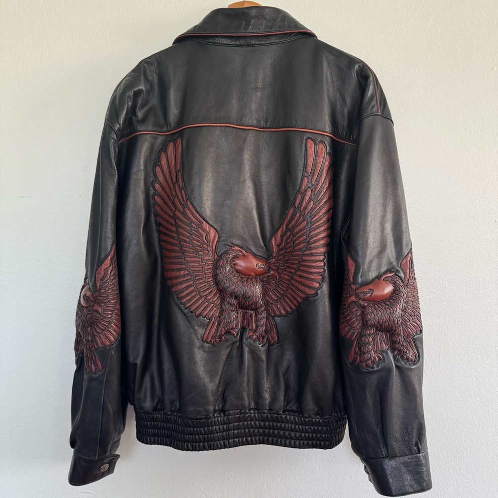 Vintage Avventura DBA Designs By Armen Eagle Black Leather Jacket Mens Large USA